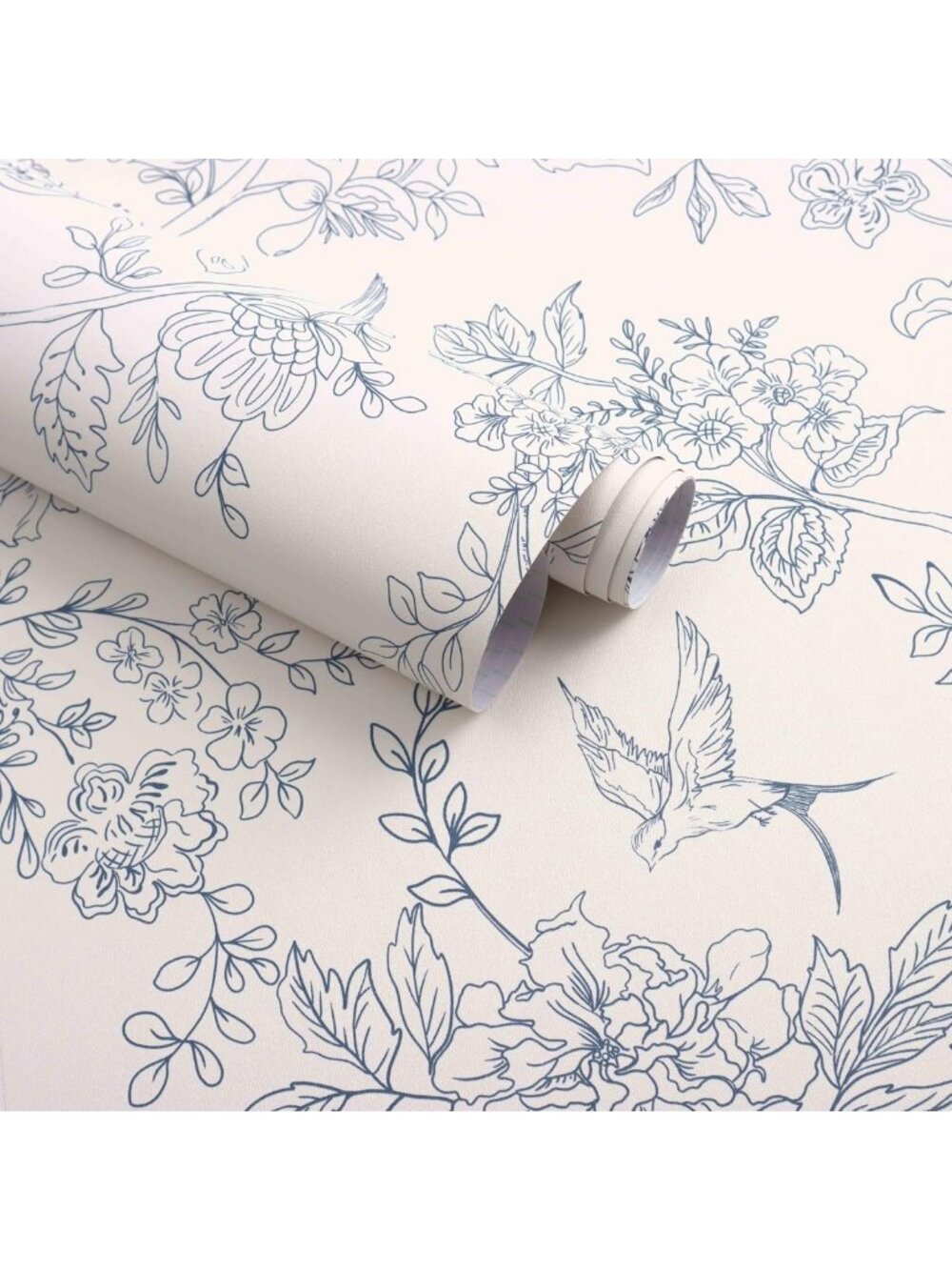 Floral Peel and Stick Wallpaper - Cream White & Blue Contact Paper for Easy
